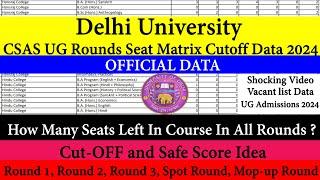 DU UG CSAS 2024 Vacant list | How many Seats in Which Round ? | Cutoff & Safe Score DU Official Data