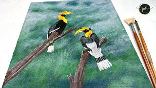 The Great Indian Horn Bill /  Bird Acrylic Painting / Step by step