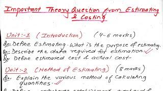 Important Theory Questions from Estimating & Costing | Prashant YT | BE Civil | TU,PU,KU,PoU |