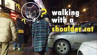 Walking outside with a shoulder cat - Batumi, Georgia