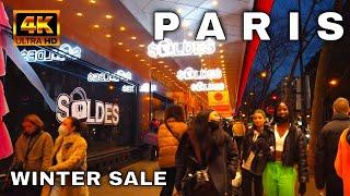 Paris Winter Walk 4K - Haussmann Saint-Lazare Winter Sale(Soldes d'Hiver 2022)