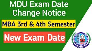 Mdu Exam Date Change Notice | MDU New Exam Date 2022 || Mdu mba 3rd & 4th semester new exam date