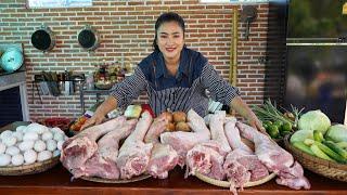 '' 10 huge pork legs '' Yummy pork legs cooking with country style - Cooking with Sreypov