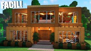 Cómo hacer una casa MODERNA de MADERA en Minecraft (FÁCIL Y RÁPIDO) (#1)