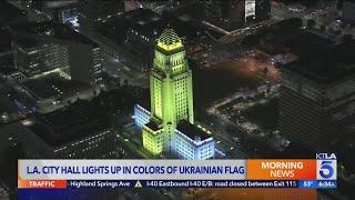 L.A. City Hall lights up in colors of Ukrainian flag