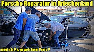 Reifenschaden am Porsche auf der Autobahn Griechenlands 