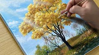 How to Draw Autumn Morning Scenery / Acrylic Painting