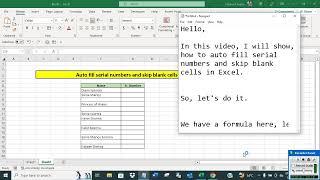 Auto fill serial numbers and skip blank cells in a column in Excel