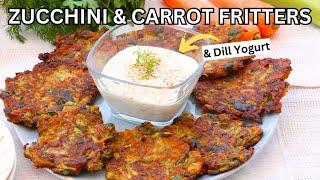 Quick and Easy Zucchini Fritters - Turkish Mücver Recipe with Dill Yogurt Dip