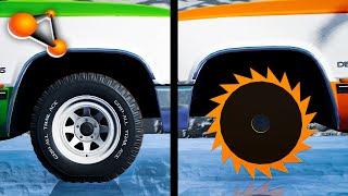 BeamNG.drive - Car On Saw Blade Wheels Driving On Ice