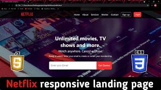 create a responsive netflix landing page with animated navbar 