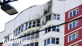 Damaged apartment block in Moscow following drone strikes