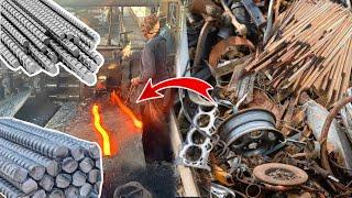 Amazing Manufacturing Process of Iron Rod in Factory | process of recycling metal scraps to make rod