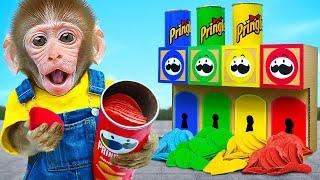 Kiki Monkey find out Four Elements Cripsy Pringles Chips with Four Colors challenge|KUDO ANIMAL KIKI