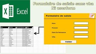 Excel : formulaire de saisie sans vba sans userform