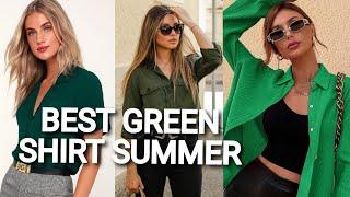 OUTFIT KAOS HIJAU BARU|Pakaian Hijau Stylish|ATASAN HIJAU|kelly green,Emerald green...