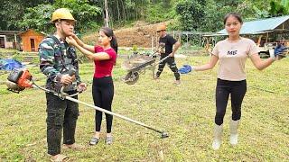 Hanh & Luong Life - Luong Helps Hanh Clean the Farm by Cutting Grass & Reinforcing the Embankment