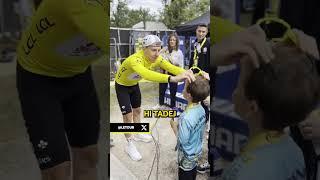 Pogacar gives Cavendish's son his sunglasses  after the historic 35th stage win by his dad #cycling