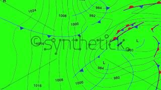 Animated weather forecast map on chroma key green screen background.