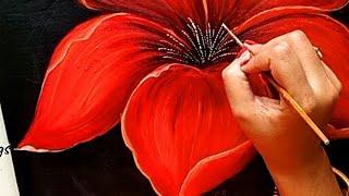 Step by Step Big Flower Painting Tutorial | Flower Acrylic Painting  | Painting Hibiscus Flower 