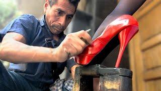 My RED Christmas HIGH HEELS!  Street Shoe Shine By Tomas El Buki   Mexico City ASMR SOUNDS