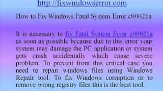 Fix Windows Fatal System Error c00021a   YouTube