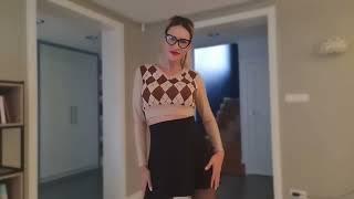 Polishgirl in heels secreatry outfit black pantyhose and black skirt