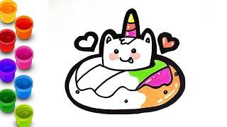 How to Draw a Cute Donut Unicorn Kitten - Coloring Pages