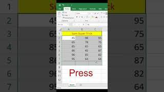 autosum in excel || Alt += || sum shortcut trick in excel | Quickly Sum | #shorts