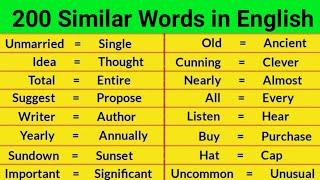 200 Similar Words | Similar Words in English | Vocabulary | Synonyms Words