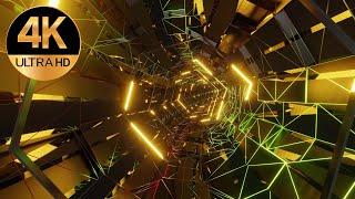 10 hour 4k Relaxing Metallic hexagon Green Gold Color Neon tunnel abstract background video, vj loop