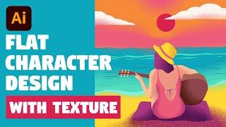 Flat Character design with texture | Adobe Illustrator tutorial (girl with guitar illustration)