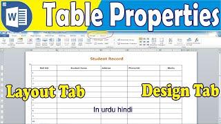 Table Properties in MS Word|How to use Table Properties in MS Word2010 in Urdu Hindi|Table property