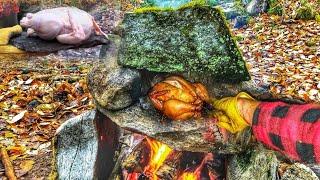 Bushcraft Cooking in Primitive Rock Oven - ASMR