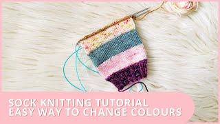 How to Knit Socks // Easy Colour Changes // No Ends // Clasped Weft Join