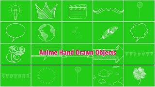 Hand Drawn Animated Objects - Green screen elements collection - Chroma key - HD