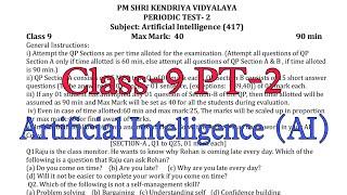 Class-9 AI (Artificial Intelligence) PT-2 Period Test Exam Question Paper / Session 2024-25 KVS