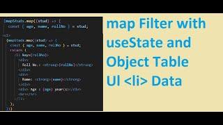 Map Filter with   UseState and  Array object in react Js  | Arrayobject data in Table And UL LI