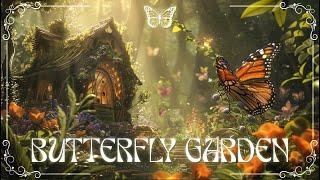 PEACEFUL BUTTERFLY GARDEN  4K(60FPS)Films | 8 Hours Relaxing Music & Cave Water Fall Amb 