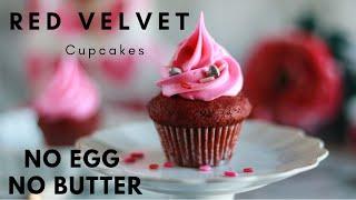 Eggless Red Velvet Cupcakes | No Egg No Butter Cupcake | How To Make Red Velvet Cupcakes