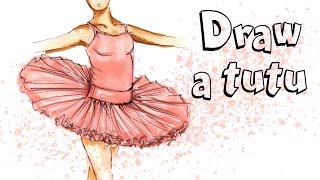 HOW TO DRAW A TUTU Step by Step Drawing Tutorial.  Draw a Realistic Tutu Skirt on a Ballerina's Body