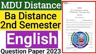 Mdu Ba Distance English 2nd semester Question Paper 2023 | Mdu DDE Ba English 2nd semester Paper