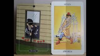 Thief or sneak? Seven of swords upright, card of the day.