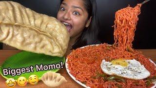 SPICY VEGETABLE MASALA MAGGI WITH BIGGEST MOMO EATING | BIG BITES MUKBANG | FOOD EATING VIDEOS