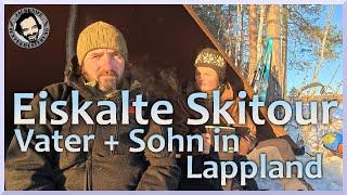 Ice cold tour -15 degreesLapland in winter without a tentFather + son tourSki and sleigh