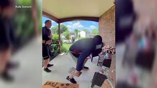 Porch pirate swipes package before delivery driver even leaves: VIDEO