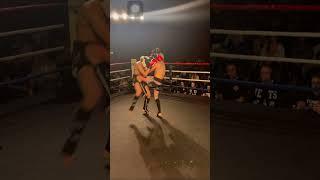 Damien mangan with a perfect leg kick on jack boast during there jackhammer U.K Iska british title