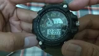 Review cara setting jam tangan SKMEI dualtime tipe 1283 hijau original