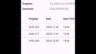 Aiou ba date sheet spring 2024