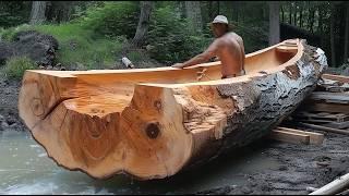 How this Survival Expert Turned a Massive Log into Amazing CANOE | by @OutbackMike